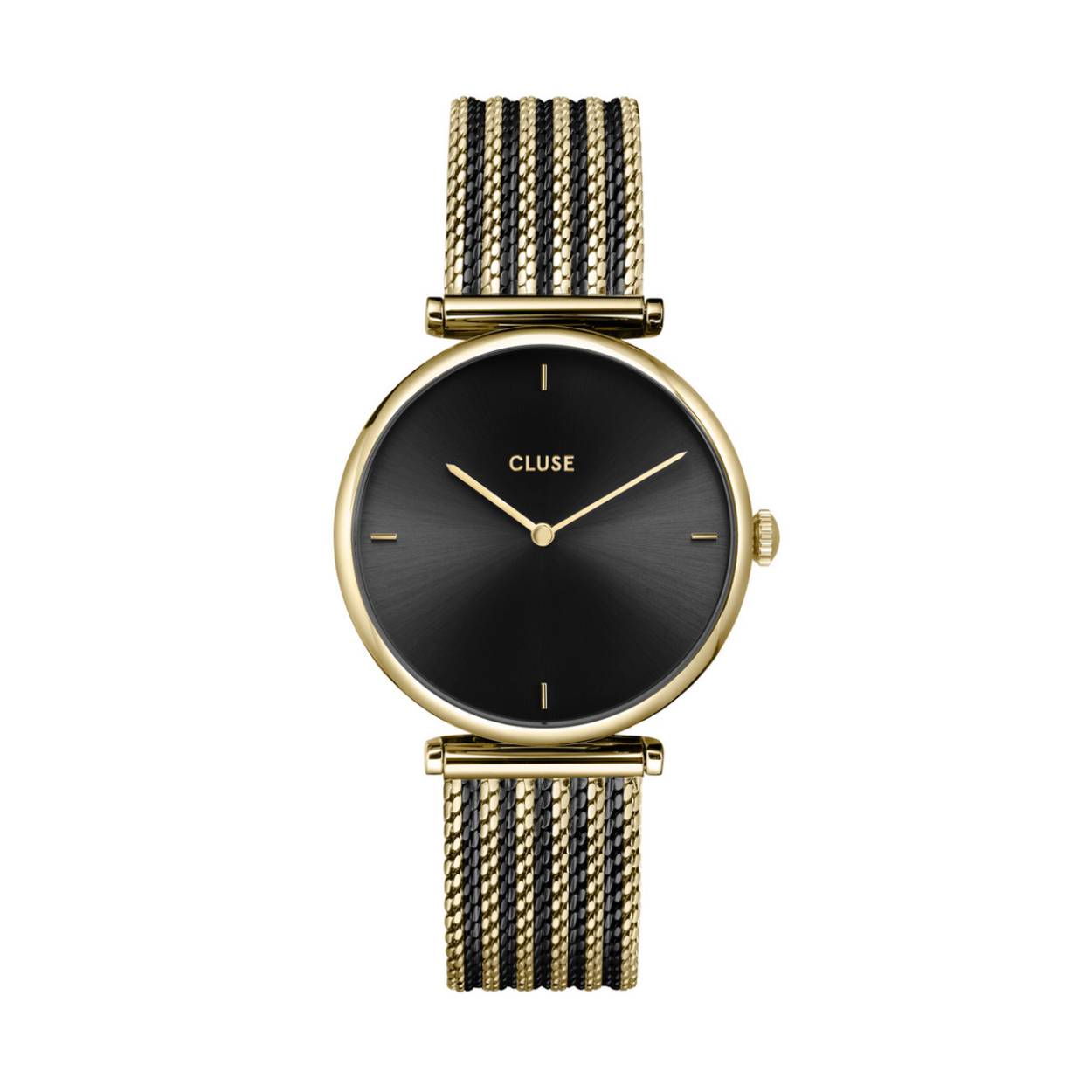 De Triomphe Watch Mesh is een prachtig horloge voor dames uit de categorie Analoge horloges. Met een horlogeband van 16 mm breed en een horlogekast met een diameter van 33 mm en een dikte van 7 mm, is dit horloge perfect voor dagelijks gebruik. De horlogeband is gemaakt van hoogwaardig mesh materiaal, wat zorgt voor een comfortabele pasvorm en een stijlvolle uitstraling.

De horlogekast van de Triomphe Watch Mesh is gemaakt van roestvrij staal en heeft een prachtige goudkleurige afwerking. Het mineraalglas beschermt de wijzerplaat en zorgt voor een helder zicht. Met het betrouwbare Miyota uurwerk ben je altijd op tijd en kun je vertrouwen op de nauwkeurigheid van dit horloge.

Dit horloge is waterbestendig tot 3 ATM, wat betekent dat het bestand is tegen spatwater. Je kunt het dus gerust dragen tijdens het handen wassen of bij lichte regen. De zwarte wijzerplaat geeft het horloge een elegante uitstraling en past perfect bij elke outfit.