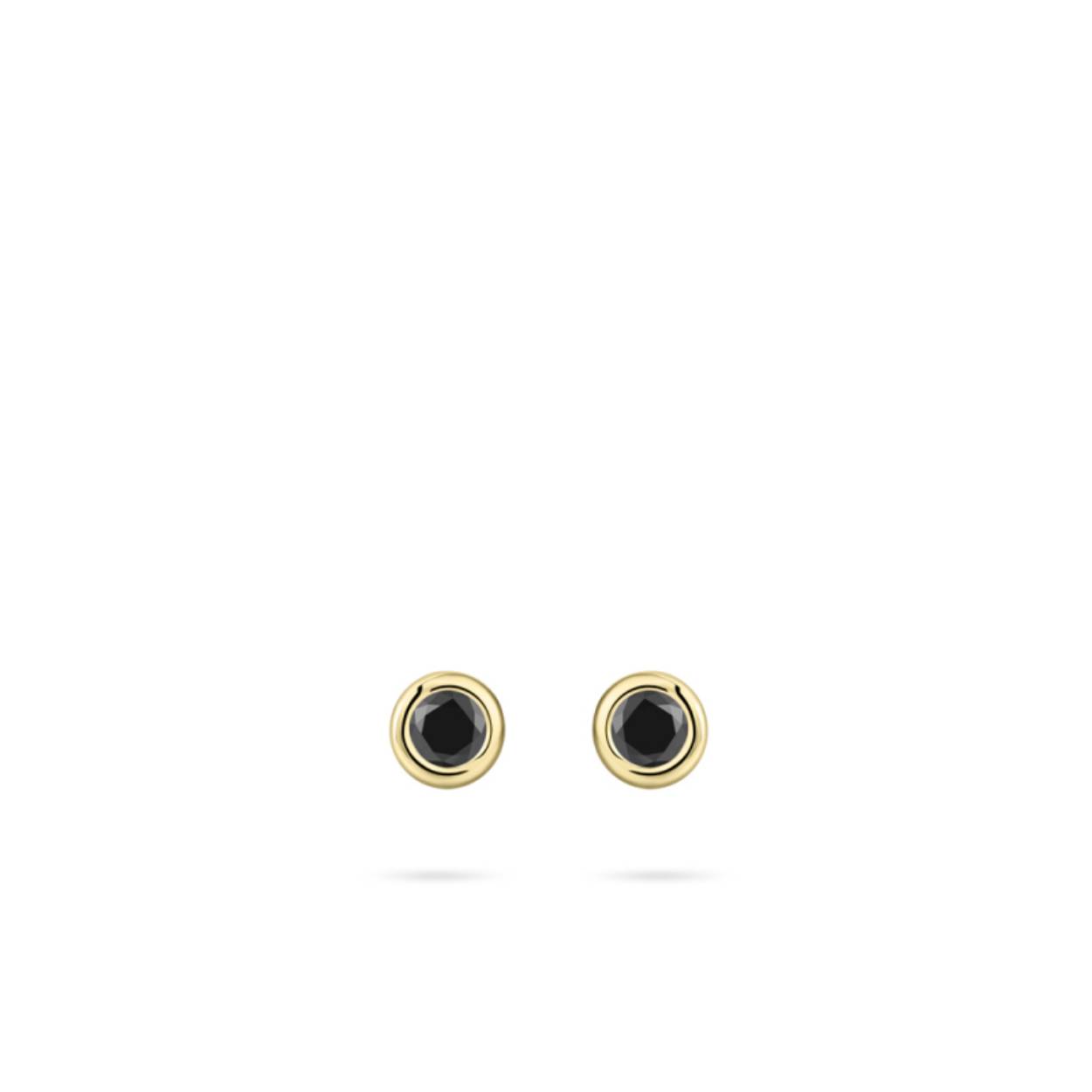 zilver vergulde oorknop zwart zirkonia 5mm