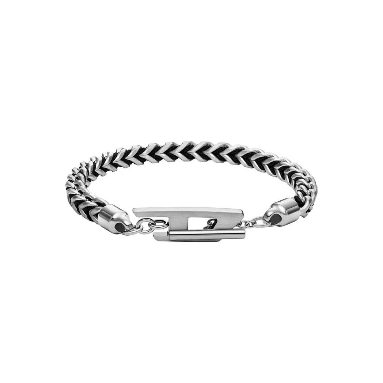 Deze met nylon geweven schakelarmband van Diesel is gemaakt van roestvrij staal en heeft een kapittelsluiting.