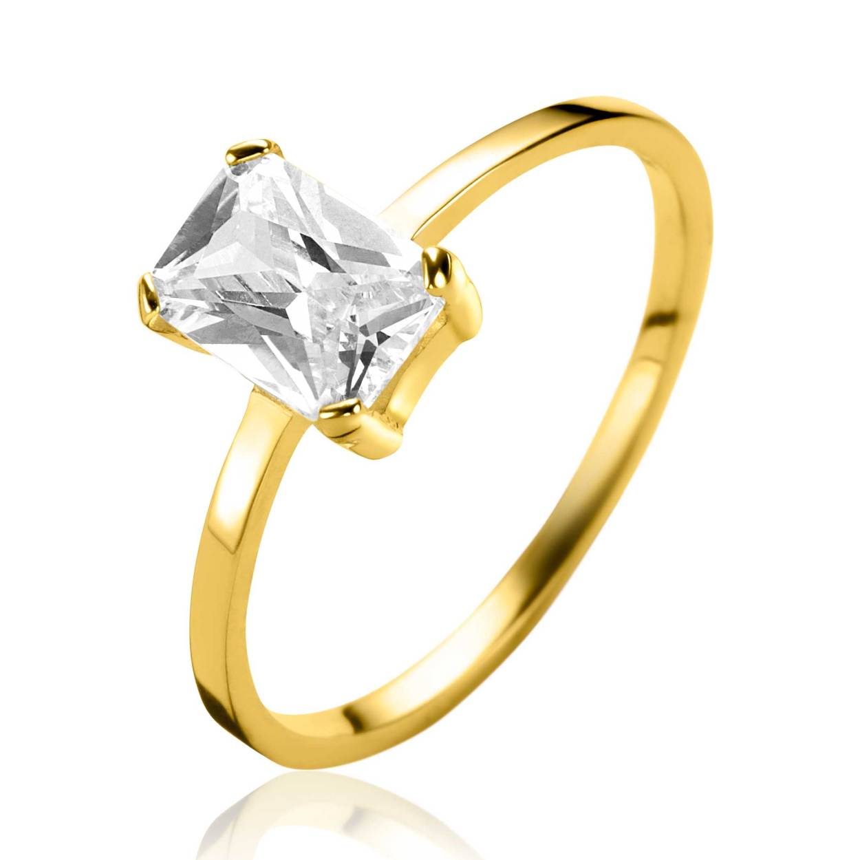 Gouden ring, rechthoekige zirconia. mt54