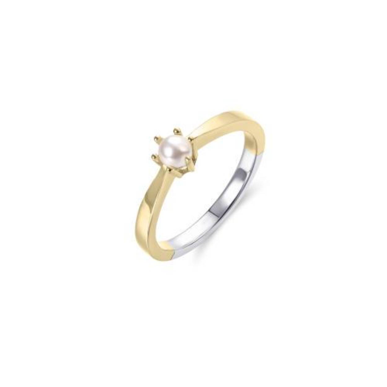 Zilver vergulde ring met parel in griffen zetting