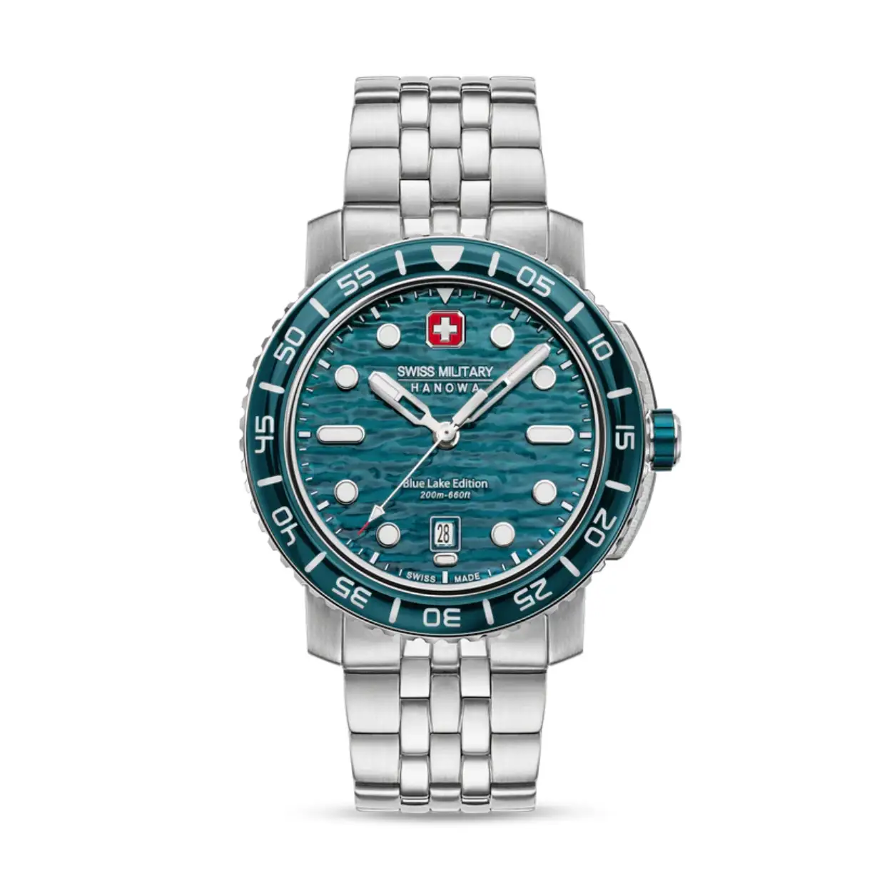 Dit is een horloge van het merk Swiss Military Hanowa gemaakt voor heren.
De specificaties zijn als volgt:
Kastmaat: 44 mm
Waterdichtheid: 20 ATM / 200 Meter / 660 Feet
Dit horloge heeft de volgende functies/eigenschappen:
Datumaanduiding