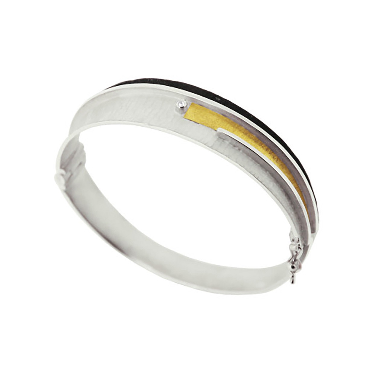 Bangle van zilver, geoxideerd zilver, 18 kt goud en een diamant
