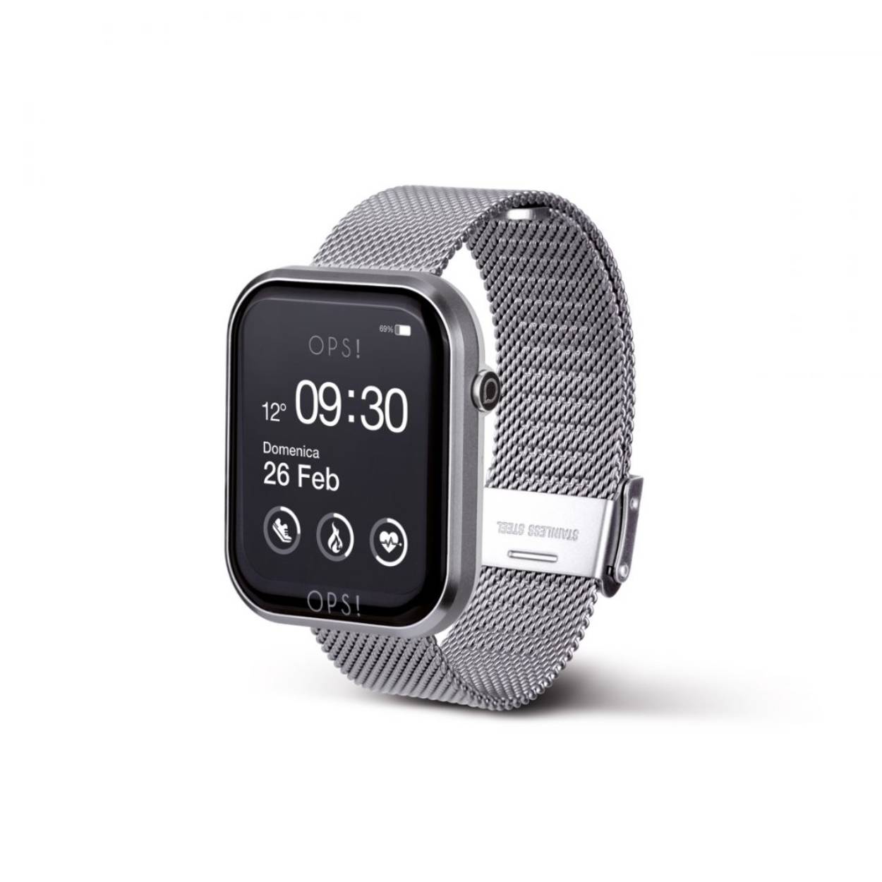 SMARTWATCH MET ABS KAST, ALUMINIUM FRAME EN STALEN MILANO MESH ARMBAND. 1,83″ FULL-TOUCH KLEURENSCHERM.