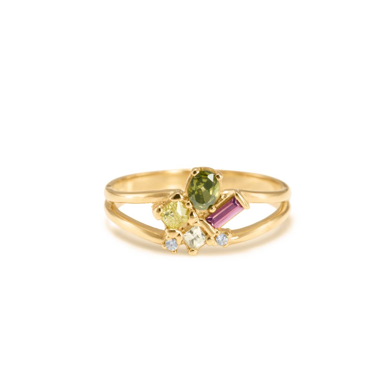 Swing Jewels 14 karaats gouden ring met gekleurde zirkonia's in maat 56 en verkrijgbaar in diverse andere maten.