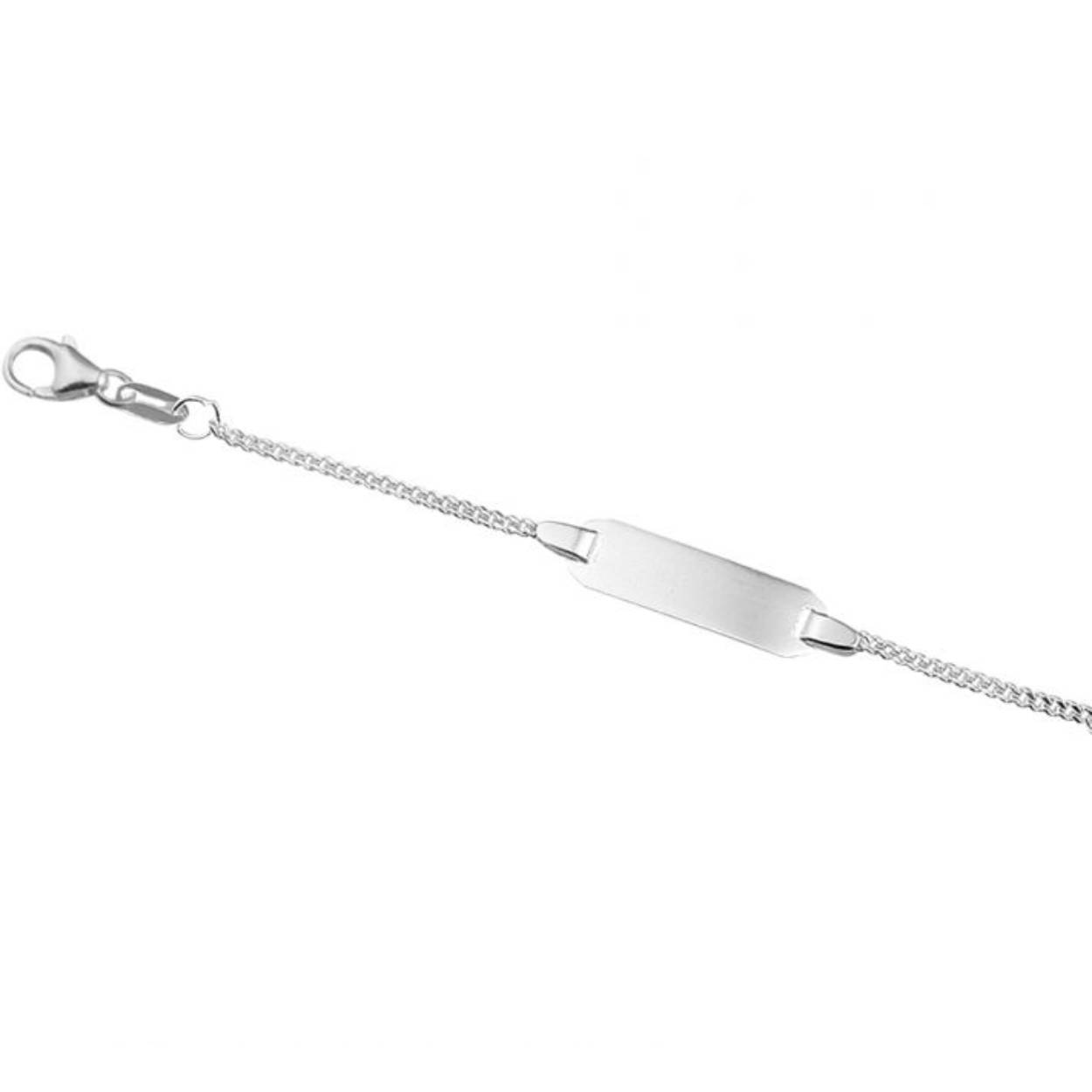 Zilveren gourmet schakel armband met graveerbaar plaatje.
Lengte 12 tot 14 cm.