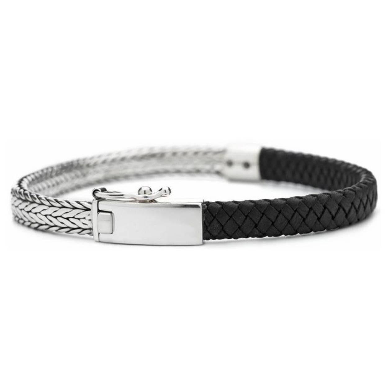 Silk zilveren armband 21cm leer/ zilver 369BLK21