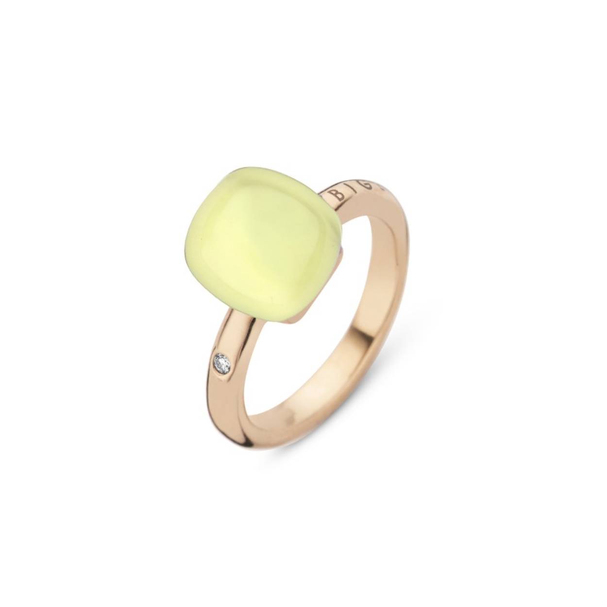 Lemon Squash
Deze Mini Sweety ring is gemaakt van 18-karaats roségoud en afgewerkt met citroenkwarts met parelmoer en gekenmerkt door een diamant 0.02ct