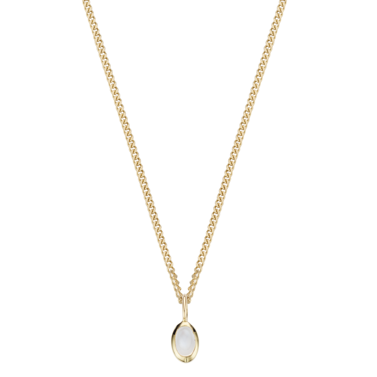 Geel gouden hanger (14 karaat) met ovale maansteen (ook verkrijgbaar met andere edelstenen) 
Afmetingen hanger: 5 x 3mm. 
Personaliseer deze hanger met de geboortesteen van jezelf of van een dierbare.
Maansteen is de geboortesteen van juni. Deze steen kenmerkt zich door zachte, warme energie. Ontdek een stroom van vitaliteit en rust die helpt om je innerlijke balans te herstellen. We kunnen je geen serenades in het maanlicht beloven, maar je kunt wel dagdromen over de melkachtige gloed die deze steen uitstraalt.