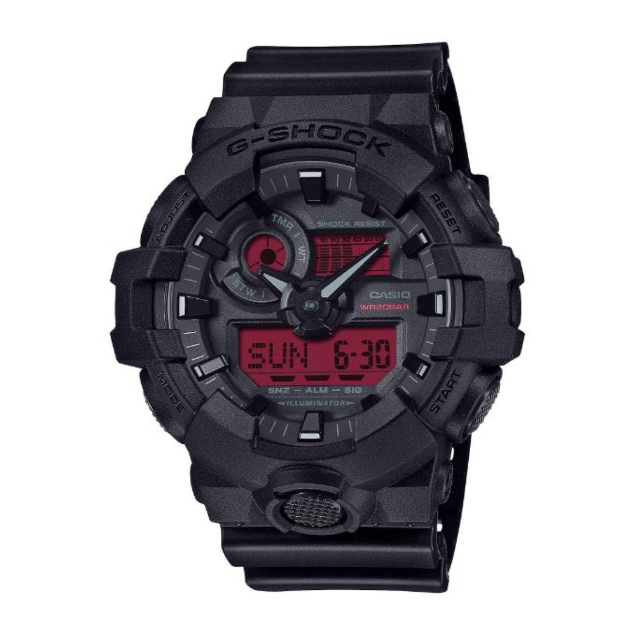 Casio G-Shock zwart met een rode wijzerplaat