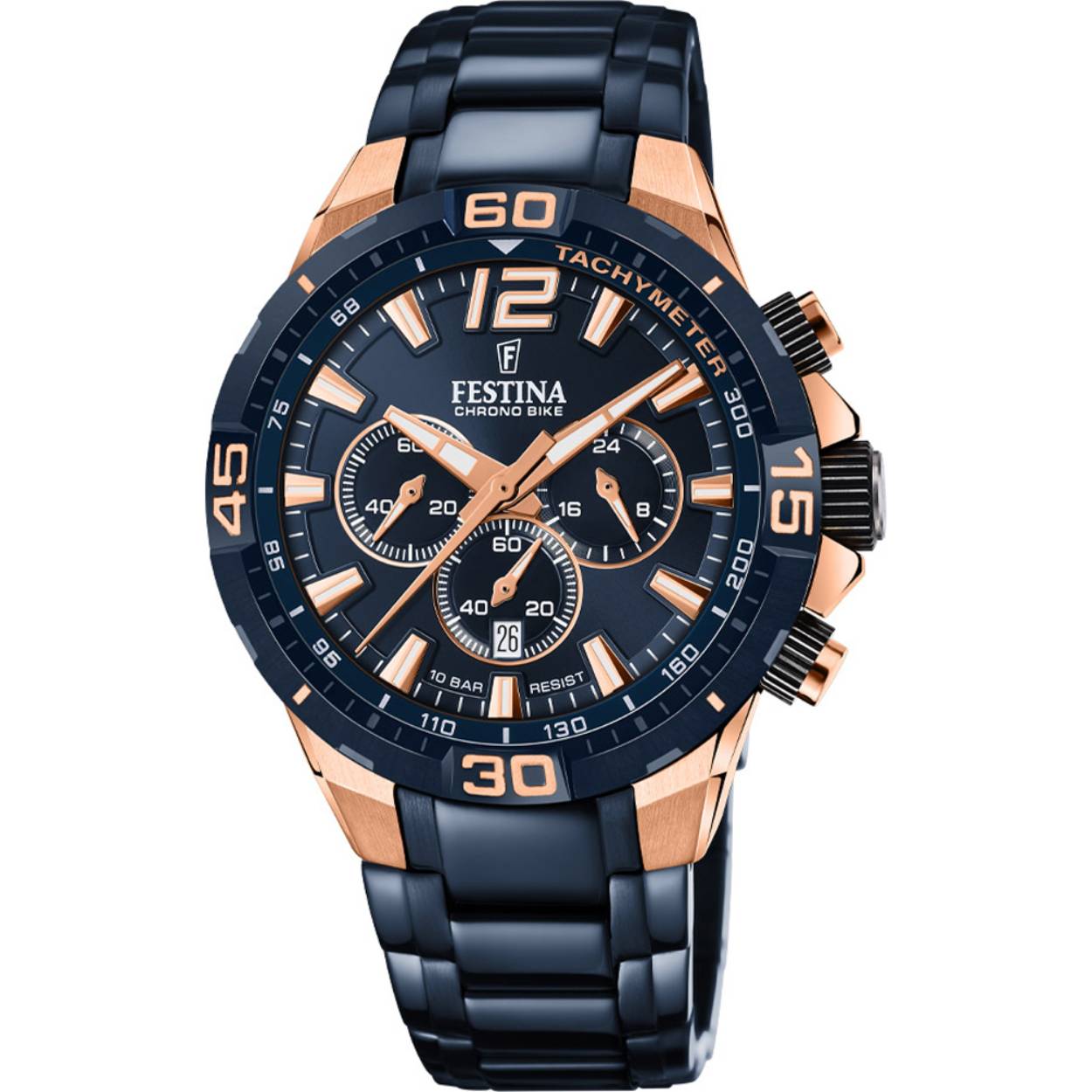 Festina heren horloge F20524/1
Ros&eacute;kleurige kast met blauwe wijzerplaat
Blauwe schakelband
10 ATM waterdicht