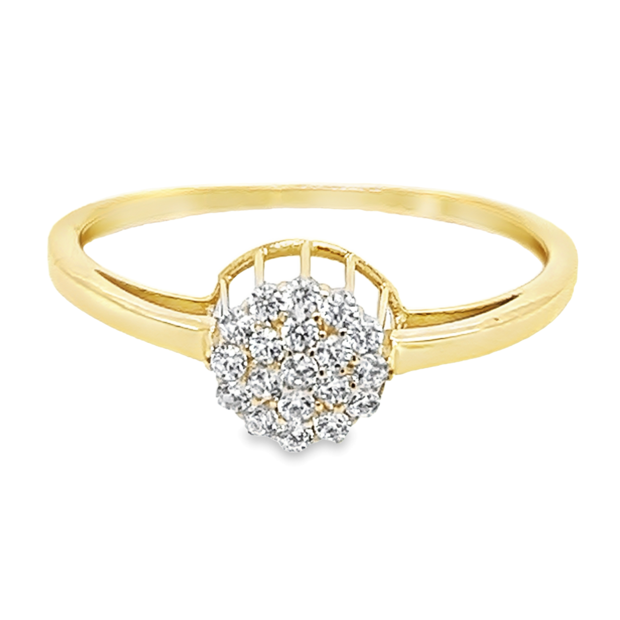 Geelgouden ring met Zirkonia stenen cluster