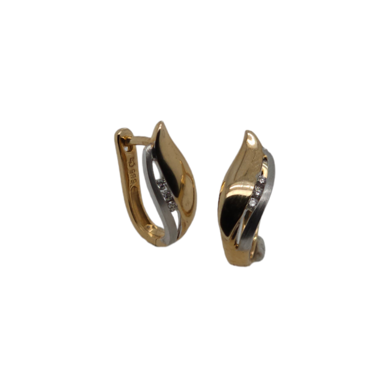 bicolor gouden creolen met diamant 0,06