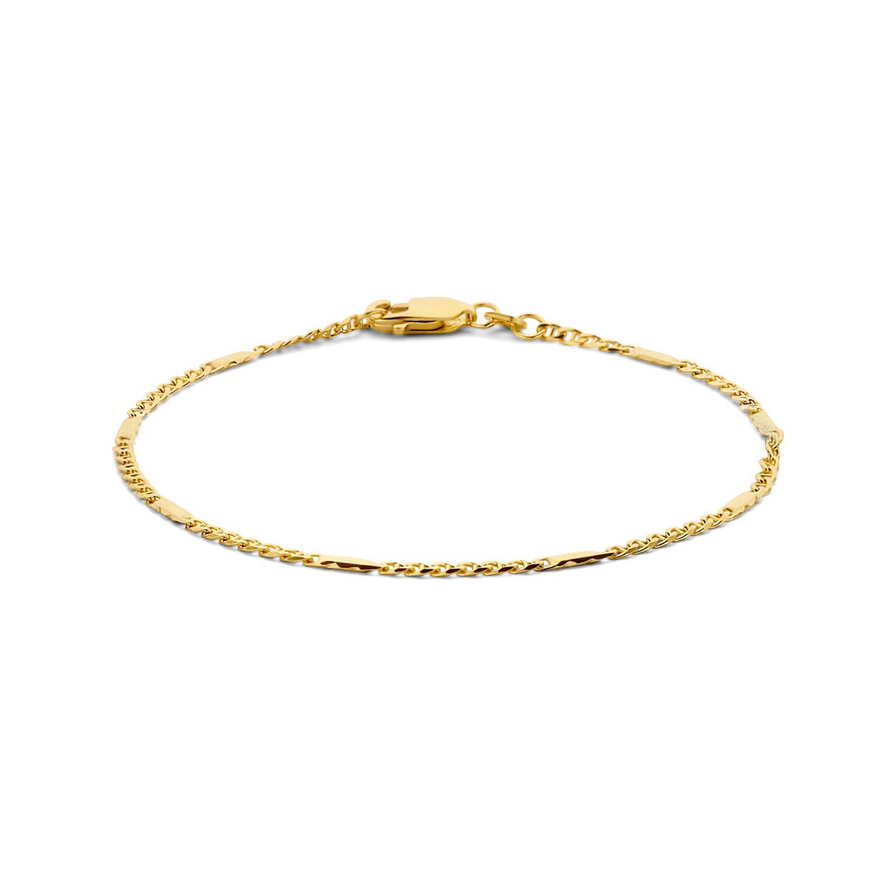 Huiscollectie 14krt geelgouden valkenoog armband. Uitgevoerd met een karabijn sluiting. De armband heeft een een schakelbreedte van 1.9mm.