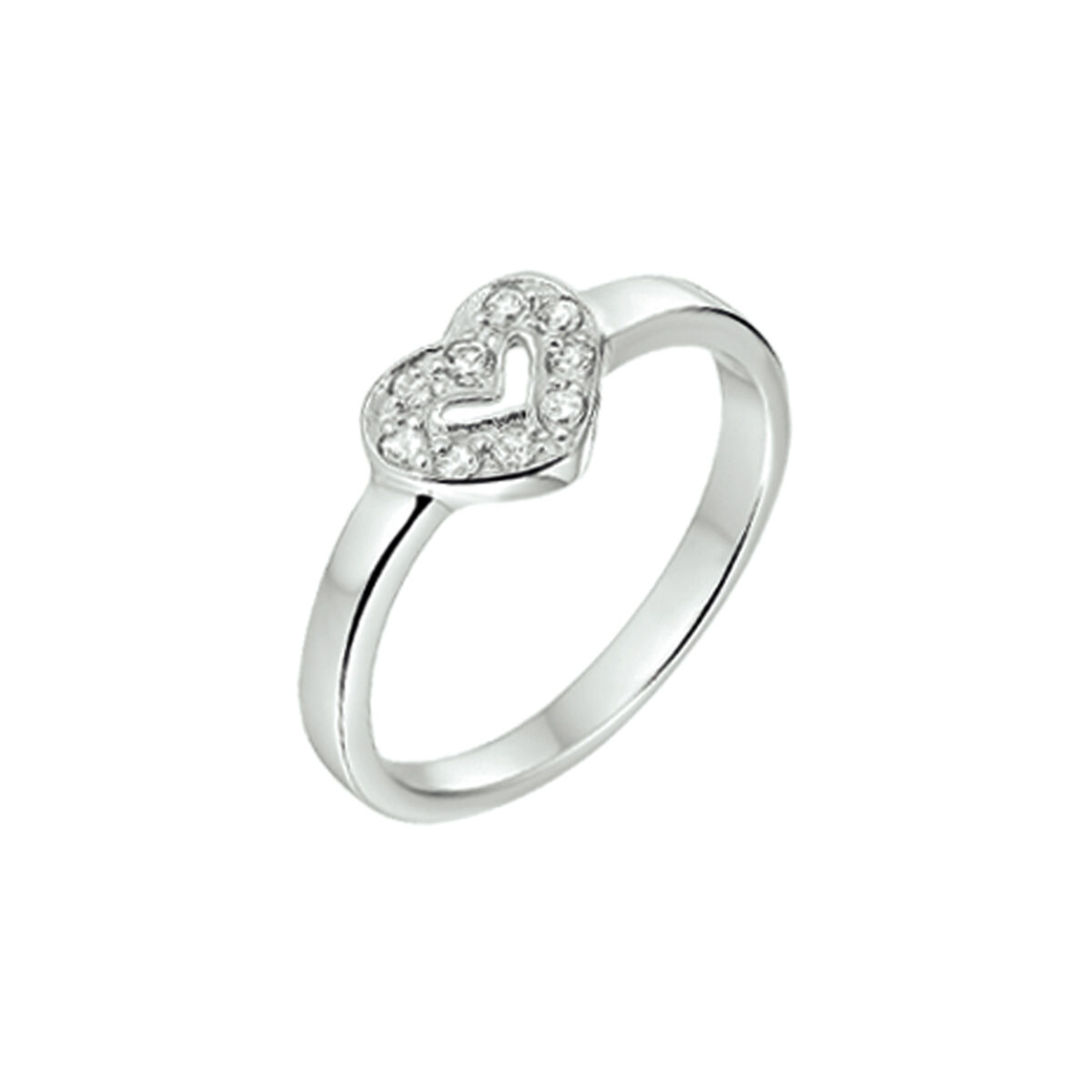 Gerhodineerd zilveren ring met een hart van zirkonia.