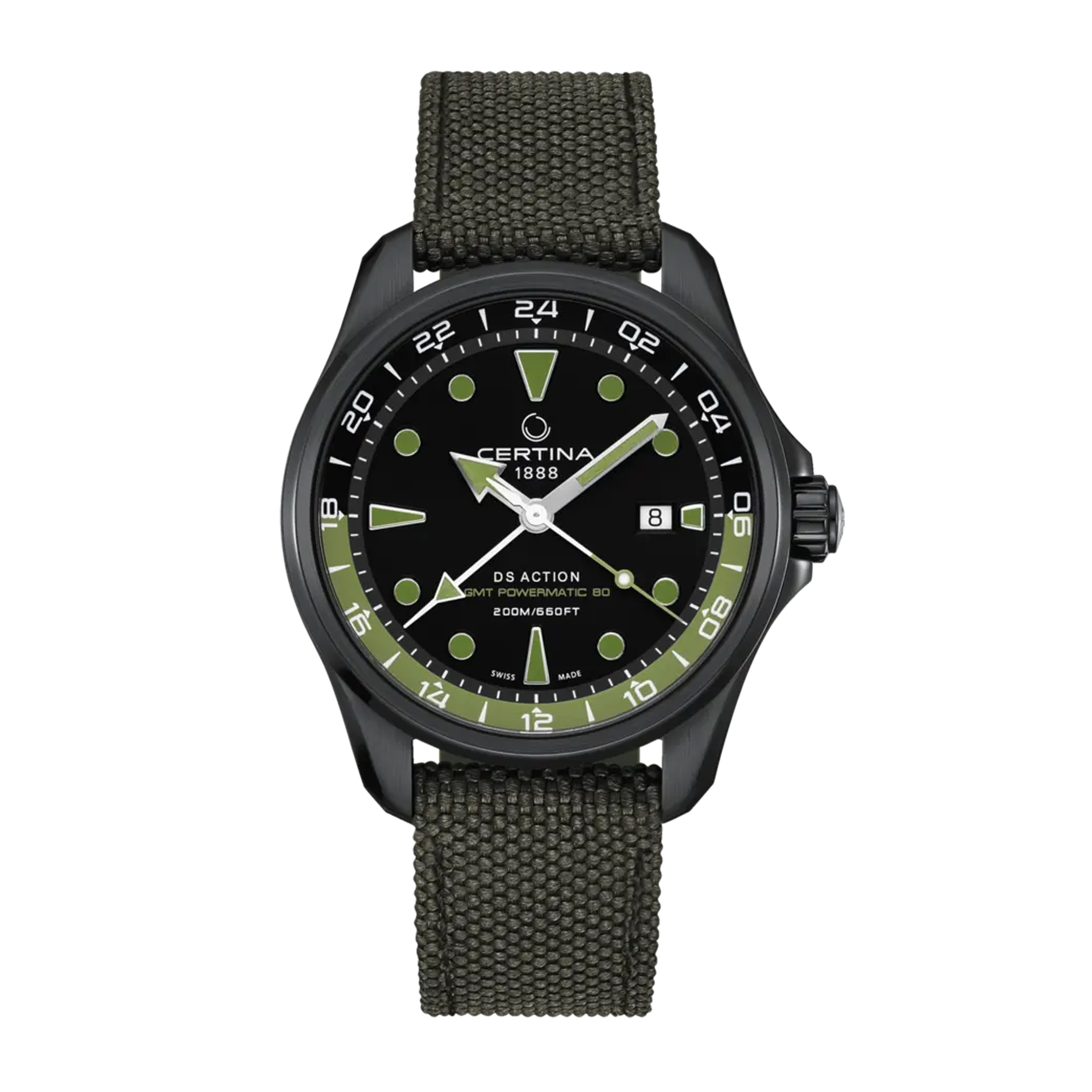 DS Action Automaat GMT Saffierglas Powermatic 80 Zwart PVD 200m WR