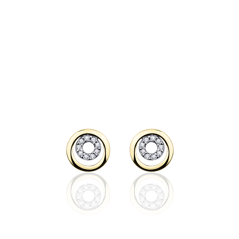 14k gouden oorknoppen, 2 cirkels met zirkonia's
oorknoppen zijn uit te breiden tot een set met bijpassende hanger en ring
