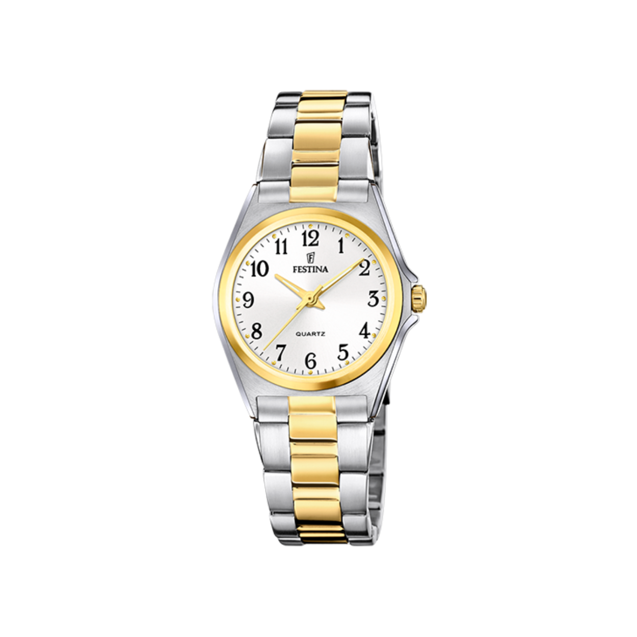 Festina damesuurwerk met bicolor (goud/zilverkleurige) band en kast in edelstaal - Zilverkleurige wijzerplaat met duidelijke cijfers - Waterdichtheid: 5 ATM