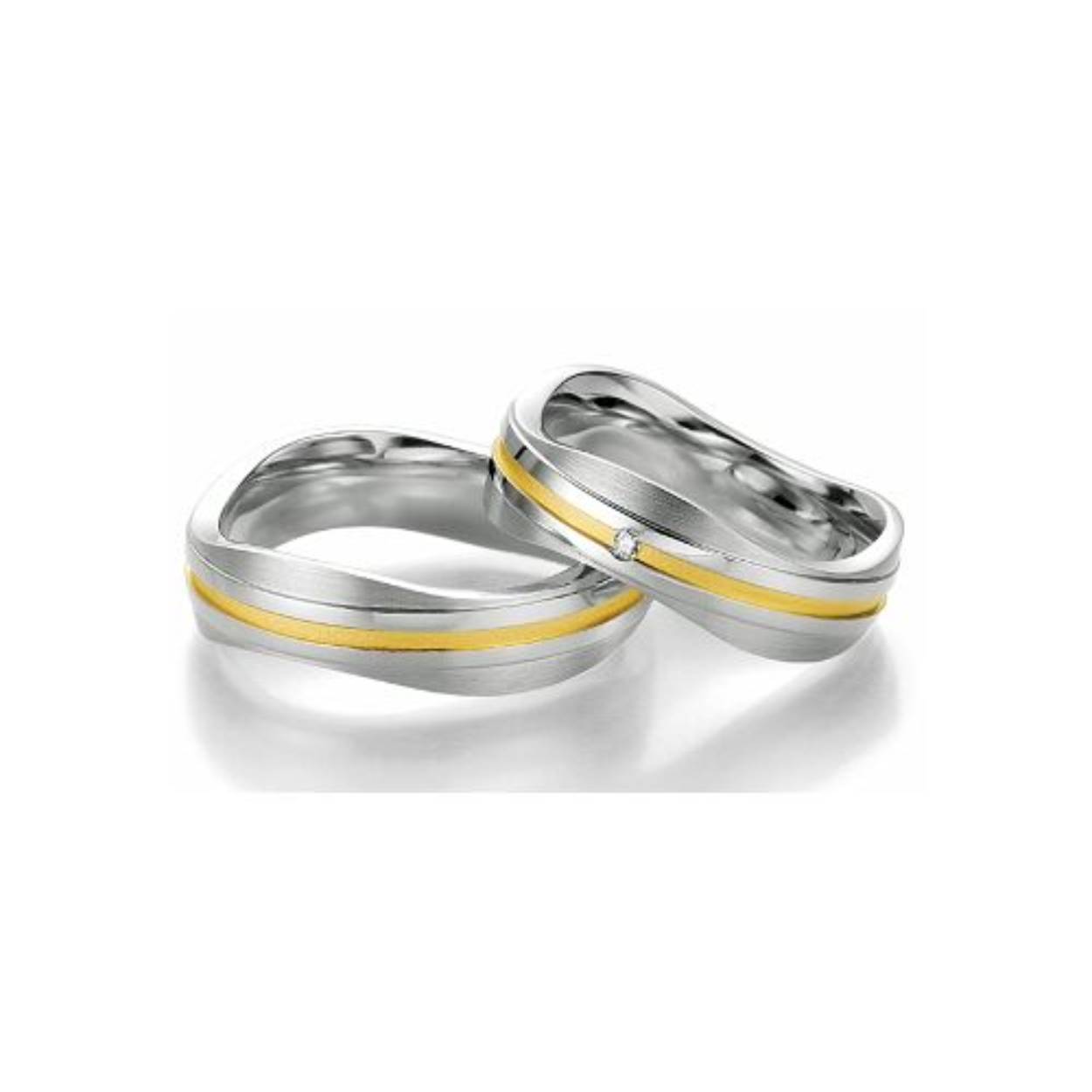 zilveren Breuning ring, golvend goud/zilv. +streep 