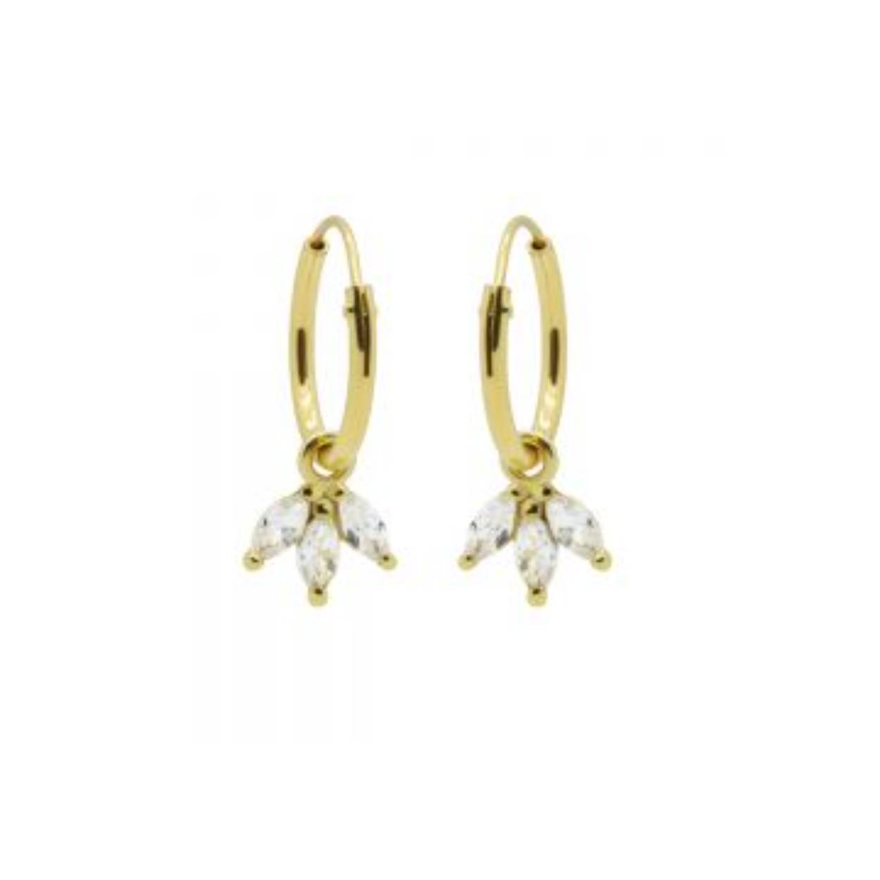 Zilveren oorring verguld Hoops Symbols Zirconia Triple Flower Goldplated