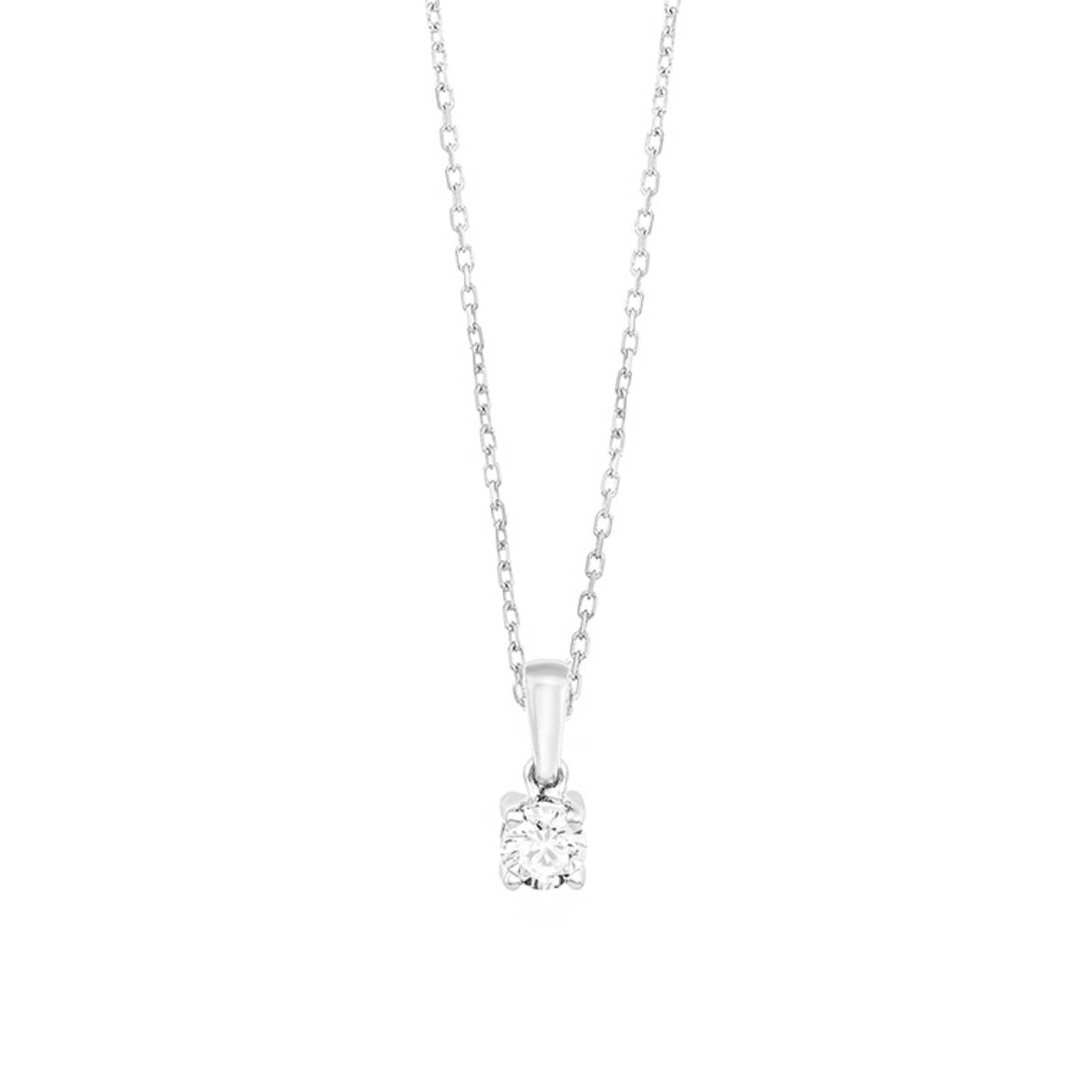 Prachtige 18 karaat witgouden collier met solitaire hanger, bezet met 0.2ct (SI1 H) diamant