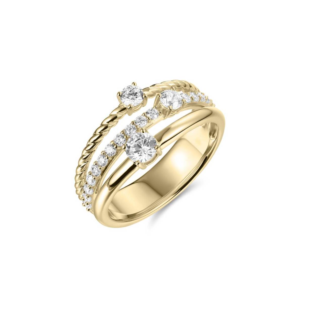 GISSER 14KARAATS GOUDEN RING MET DRIE BANEN. EN ZIRKONIA MAAT 54