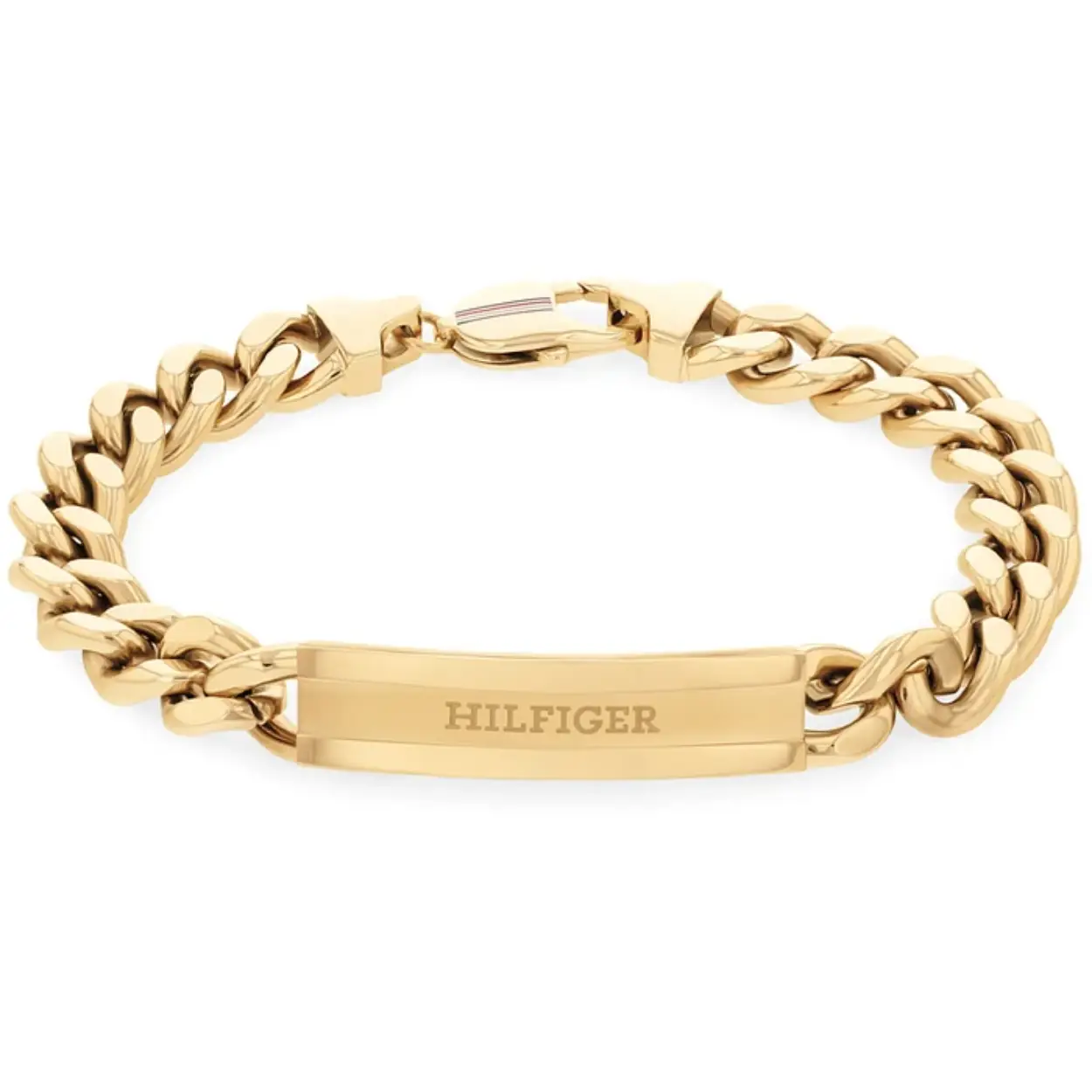 Tommy Hilfiger Jewels TJ2790580 Armband Heren Staal 19cm
Deze armband van Tommy Hilfiger uit de jewelry serie met nr: TJ2790580 is een opvallend model. De goudkleurige heren gourmet schakelarmband heeft een plaat in het midden met daarop het Tommy logo gegraveerd. De armband sluit met een karabijnslot en heeft een lengte van 19cm. Ook leuk te combineren met andere sieraden van Tommy Hilfiger.

Het merk:
Tommy Hilfiger is wereldwijd één van de grootste designer lifestyle merken en is internationaal bekend om haar classic American cool stijl. De sieraden zijn voor dames en heren met een eigen stijl, die niet bang zijn om dit aan de wereld te laten zien.

Specificaties:
- Stalen goudkleurige armband
- Gourmet schakel
- Lengte 19cm
- Heren sieraad