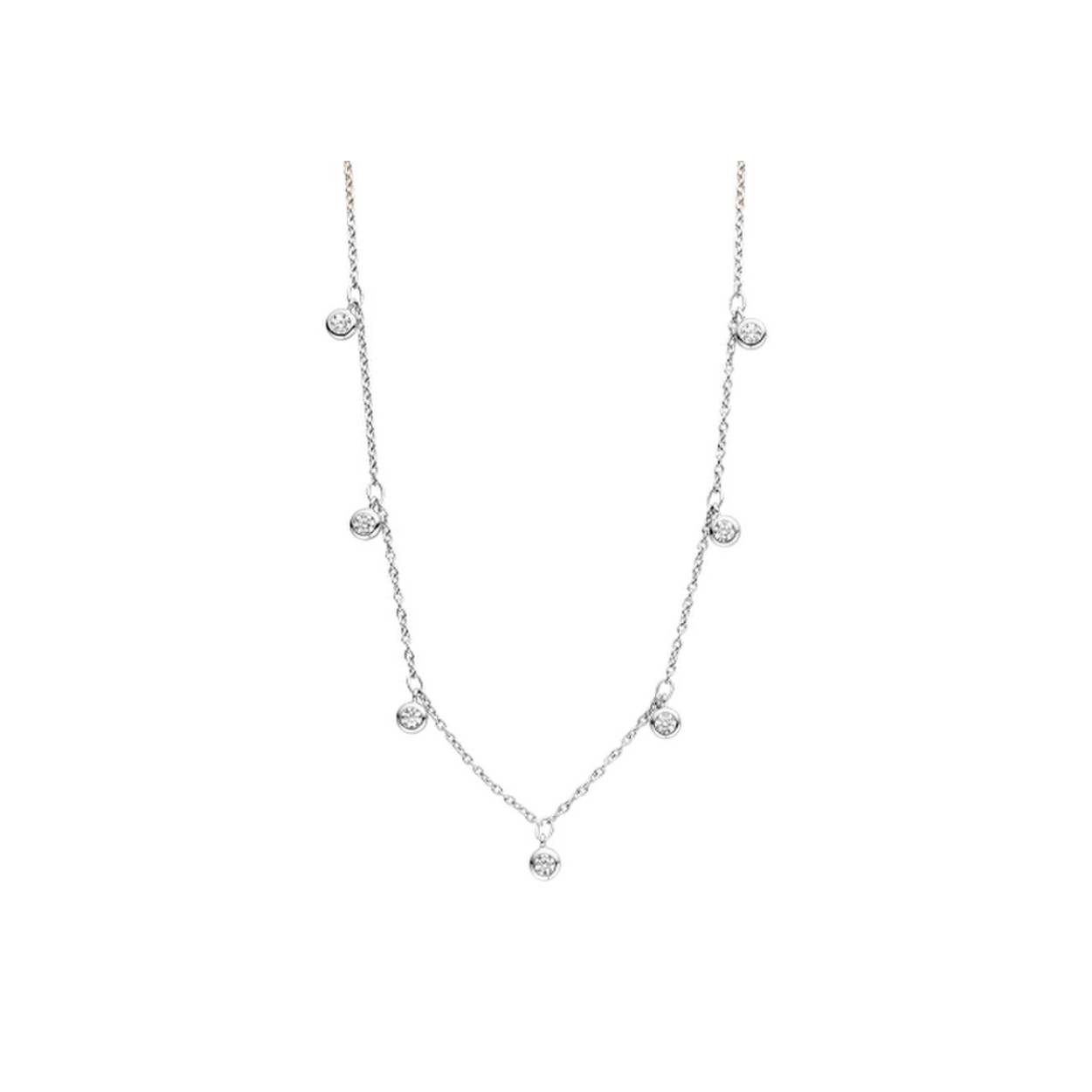 Moments biedt een basis zilveren sieradencollectie. De collectie bestaat uit tijdloze sieraden met fashion twist, de sieraden zijn draagbaar voor elk moment van de dag. Alle sieraden zijn vervaardigd van de hoogste kwaliteit sterling zilver en alle zirkonia stenen zijn met de hand gezet. Mooi collier van Moments met artikelnummer 33859AW. Dit collier is van gerhodineerd zilver. De ronde hangertjes is van zilver en gezet met zirkonia. De lengte is 45 cm maar het collier kan ook korter gedragen worden. Het is leuk om dit collier te combineren met andere sieraden van Moments.