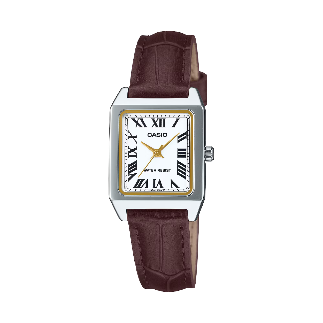 Een gedurfde, vierkante versie van het klassieke analoge horloge.

De elegante kleur van de wijzerplaat en de index met Romeinse cijfers zorgen voor een chique en elegant design.

Opmerking: dit model valt klein. We raden aan goed naar de maatinformatie te kijken.