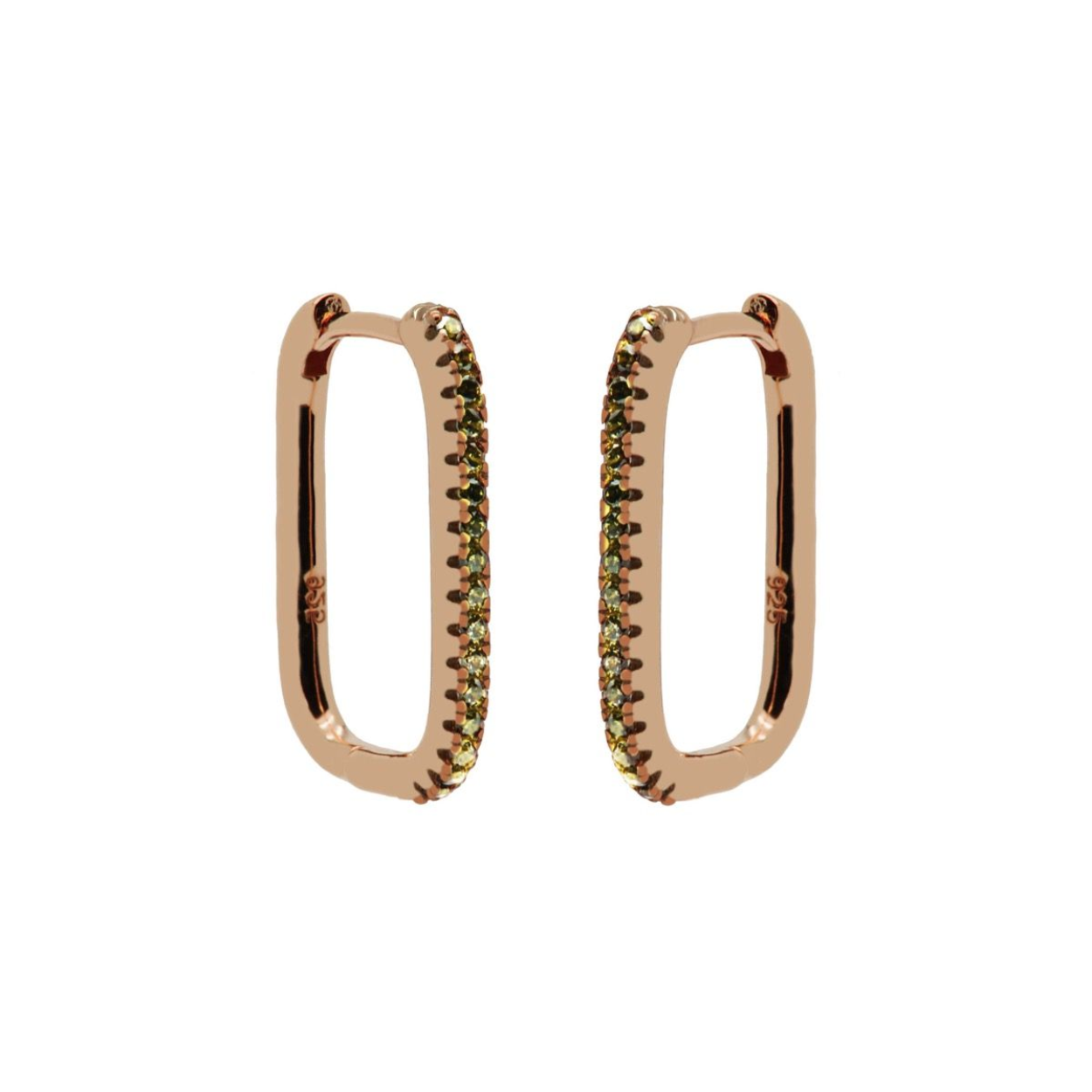 Plain Zirconia Gorgeous Green Hinged Hoops Round Square Roseplated 20MM