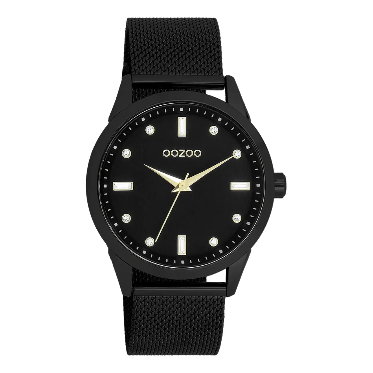 Zwarte OOZOO horloge met zwarte metalen mesh armband - C11284