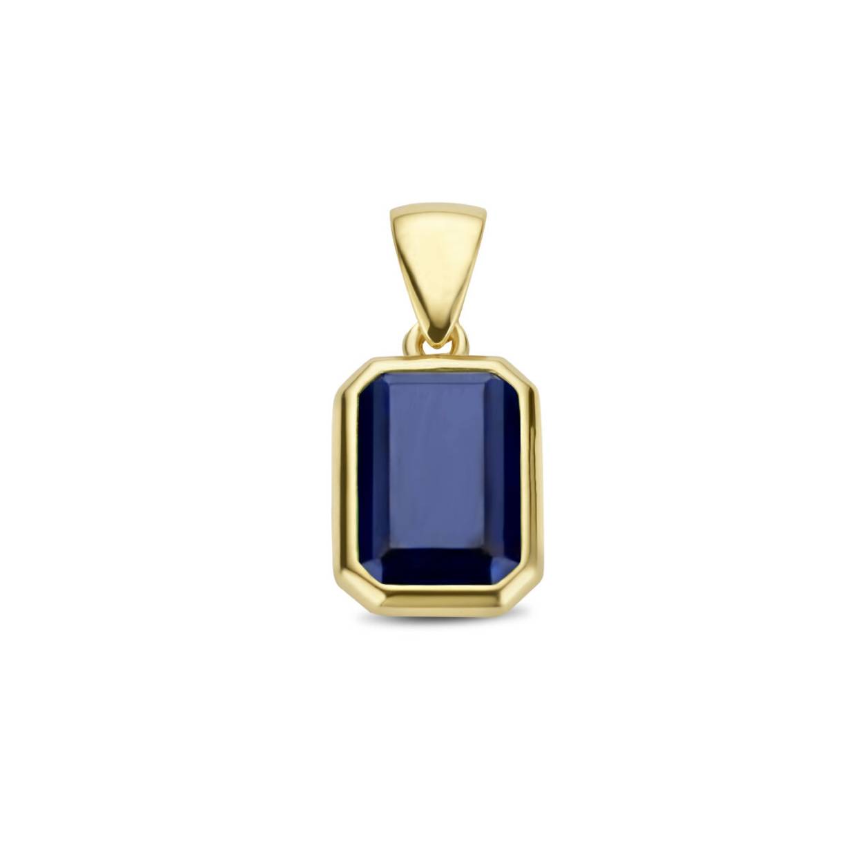 14k Geelgouden hanger met blauw zirkonia. De hanger heeft een totale hoogte van 14mm.