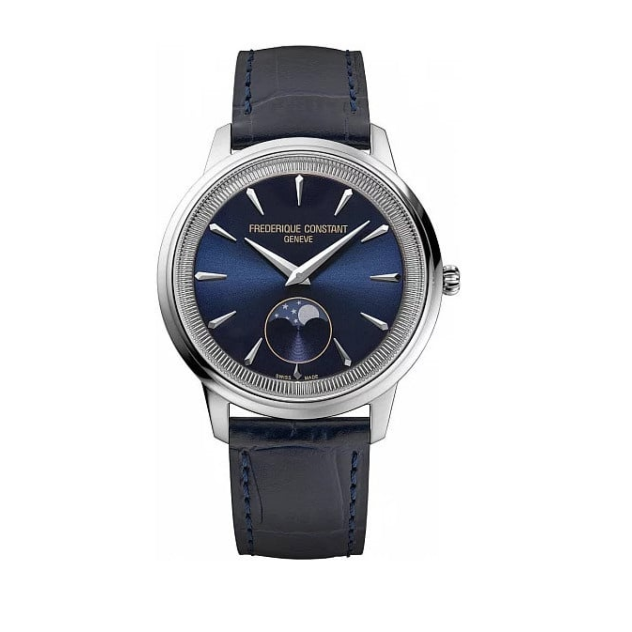 Dit Frederique Constant horloge behoort tot de Classics collectie.
Referentienummer: FC-206N3S6

Dit Frederique Constant Classics horloge is uitgerust met een quartz uurwerk. De kast is gemaakt van staal en de band van leer. Het horloge heeft een diameter van 37 MM en is getest op een waterdichtheid van 5 ATM / 50 M. De blauwe wijzerplaat is voorzien van een maanfase op 6 uur. De blauwe wijzerplaat met maanfase weergave en de donker blauwe band maken dit horloge geschikt voor iedere gelegenheid. Het horloge heeft een krasvrij saffierglas. 
