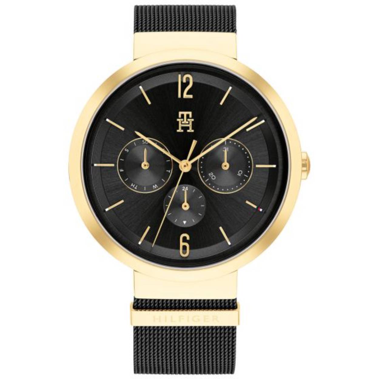 Dit prachtige Tommy Hilfiger horloge van de serie Lidia heeft een platte goud-kleurige kast en een zwarte wijzerplaat. De goud-kleurige details op de zwarte milanese band maken dit horloge helemaal af.

Op Tommy Hilfiger horloges zit standaard 2 jaar internationale garantie op het quartz uurwerk.