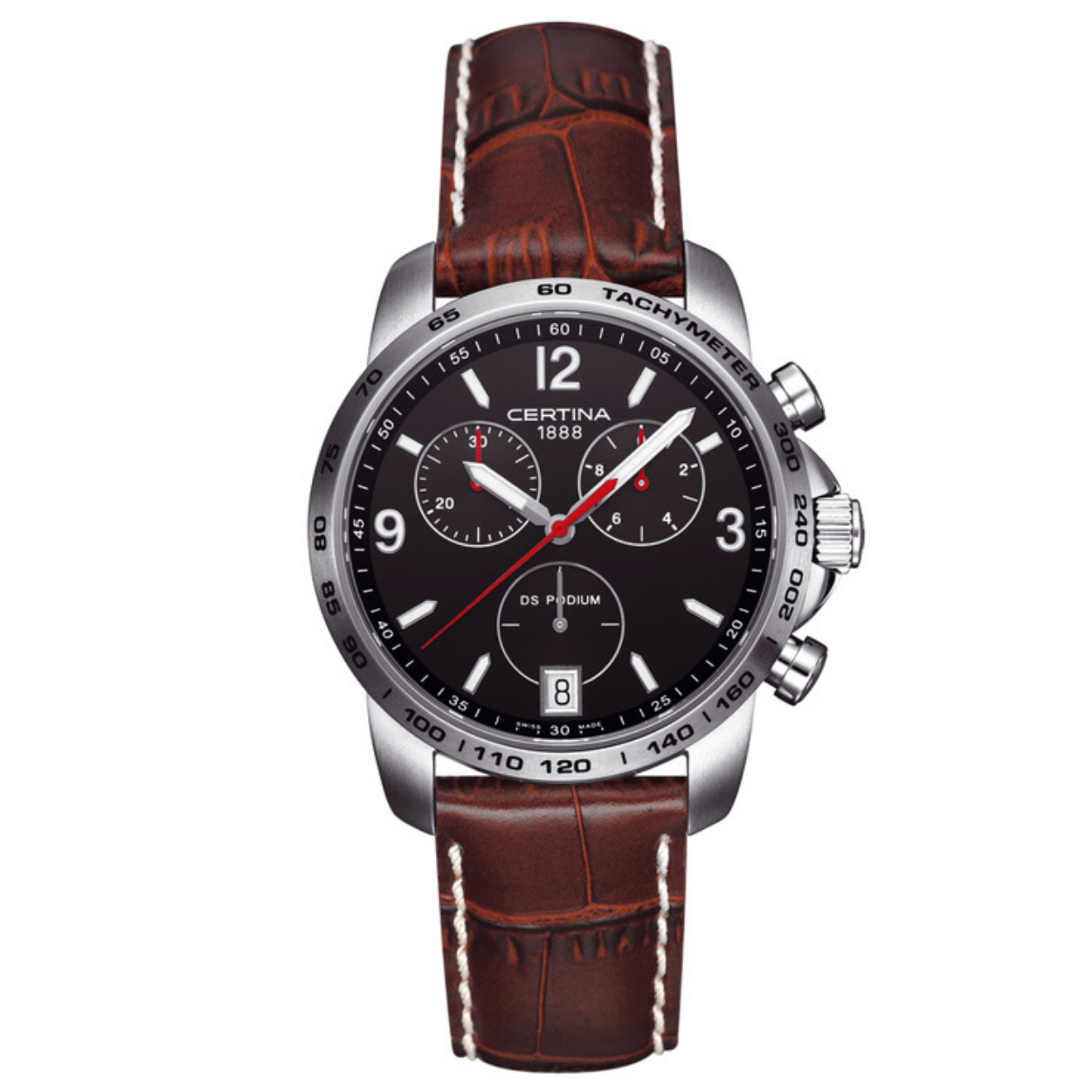 Certina - DS Podium staal heren chrono lederband met saffierglas 100m WR - C0014171605700
