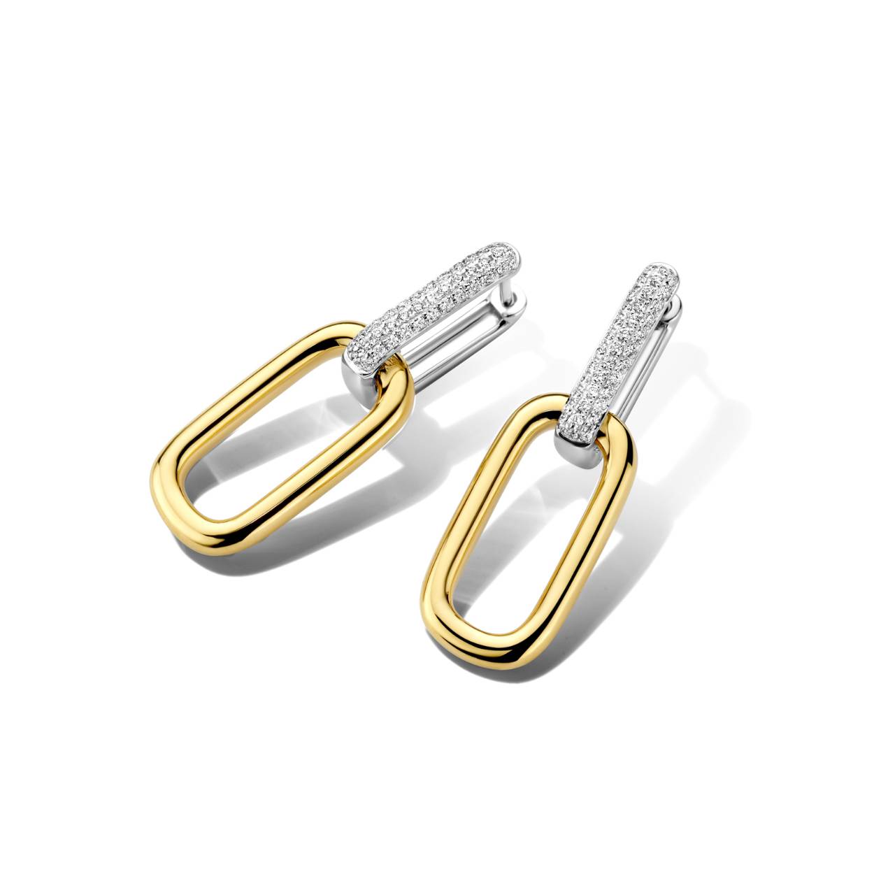 Oorringen geel en wit  goud 18kt + 0.22ct brilj