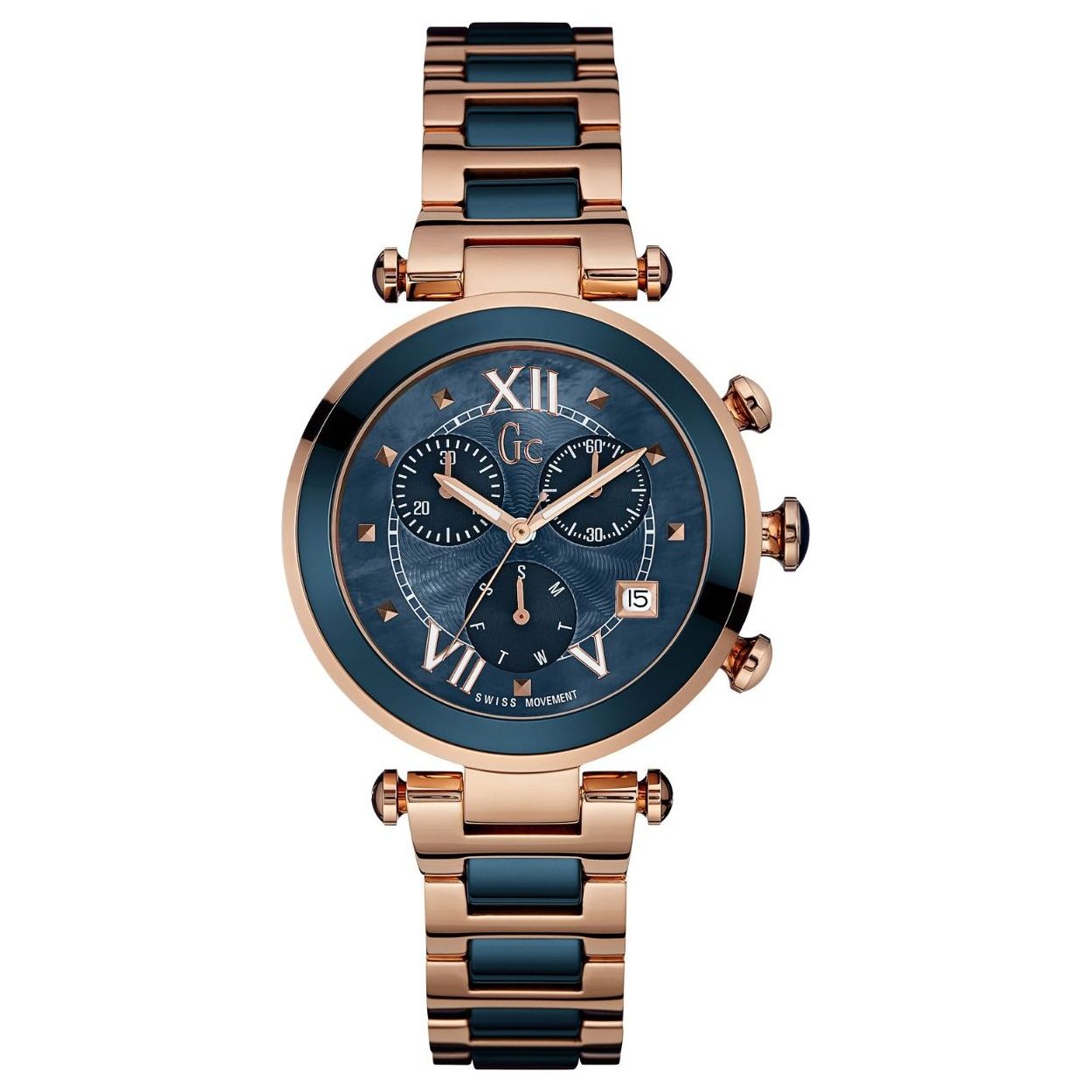 De wijzerplaat van deze ultramodern uitgevoerde LadyChic is donkerblauw van kleur en dat maakt het horloge speciaal en helemaal aansluitend bij de dagelijkse mode. Deze chronograaf is 36,5 mm, tot 100 ATM waterdicht en heeft een extra rosegouden detail bij de dag/datumnotering. Model: Y05009M7MF