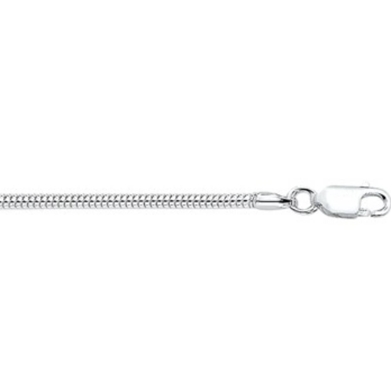 Zilveren collier in slangenschakel, de breedte is 2mm en de lengte 50cm.