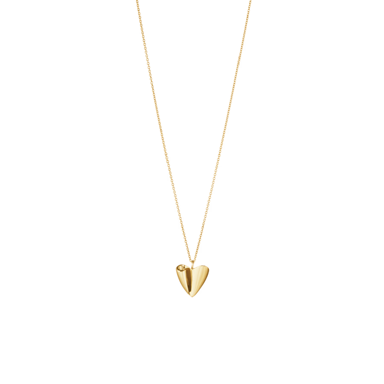 A sheet of 18kt gold is folded on both ends to give life to this stunning heart-shaped pendant. Inspired by the soft and organic shapes of mid-century silver hollowware designs, the pendant necklace is deeply rooted in Georg Jensen's history while providing a contemporary piece of jewellery design.