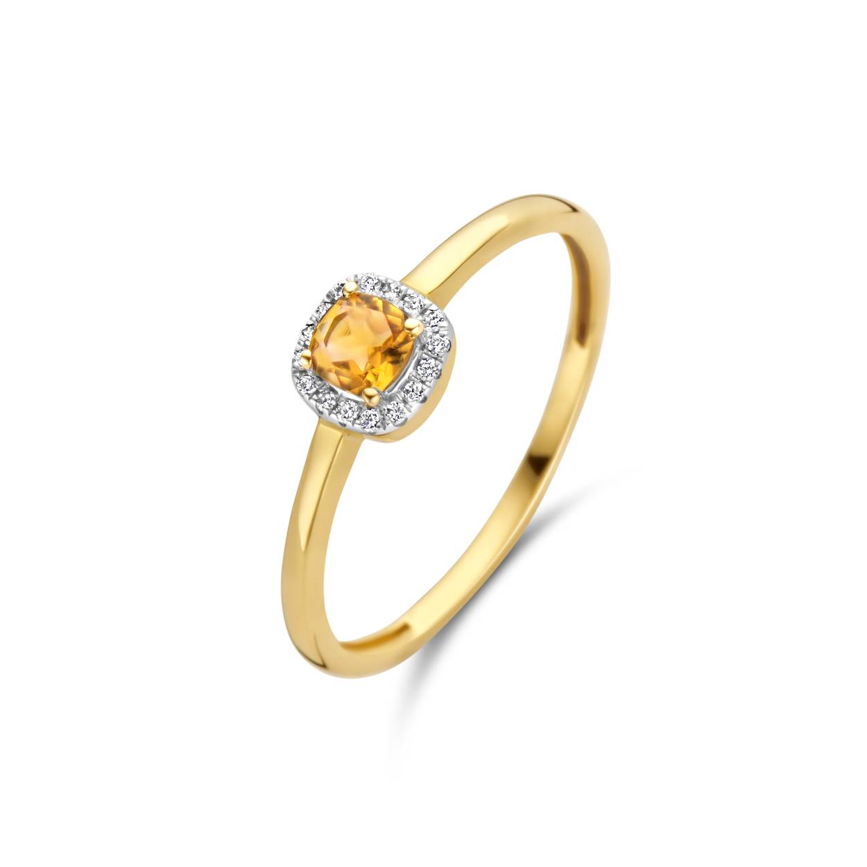 Blush ring 14k geelgoud met citrien en diamanten (maat 54)