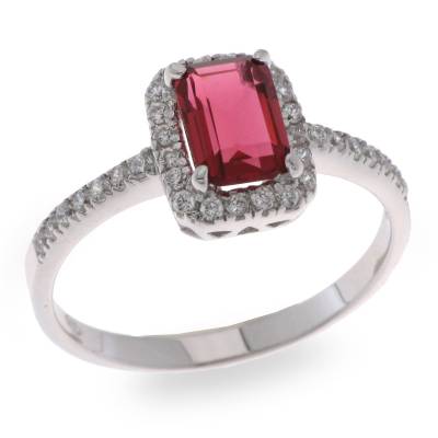 ring rood rechthoek met zirconia randje er om heen6x10 mm