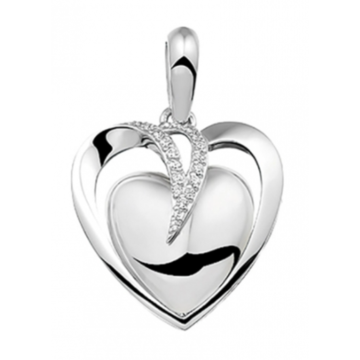 Urn hanger hart met zirconia. 
Dit hart wordt gevuld met as en is door een schroef aan de achterkant gesloten.