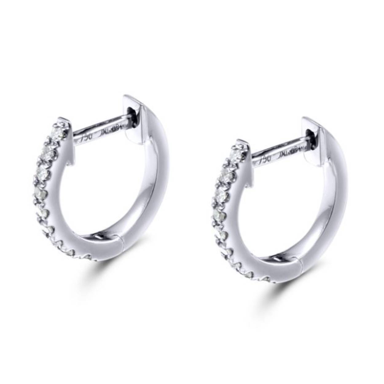 14k witgouden klapcreool met diamant 10mm