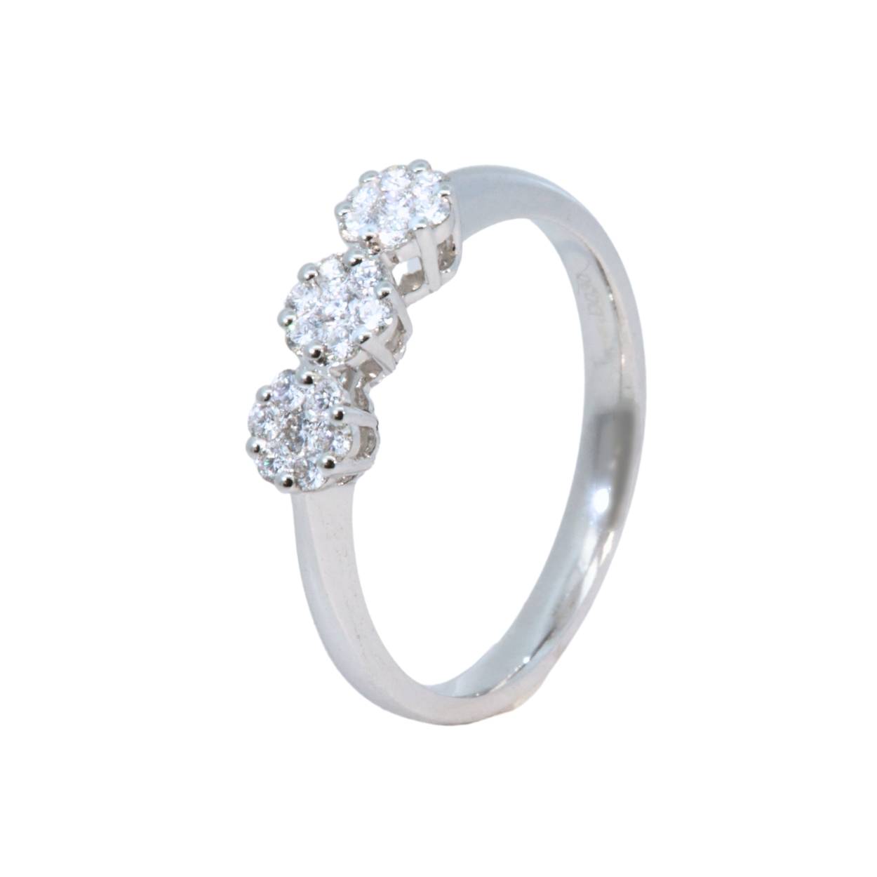 Witgouden ring met 3 bloemvormen gemaakt uit diamanten van 0.30ct