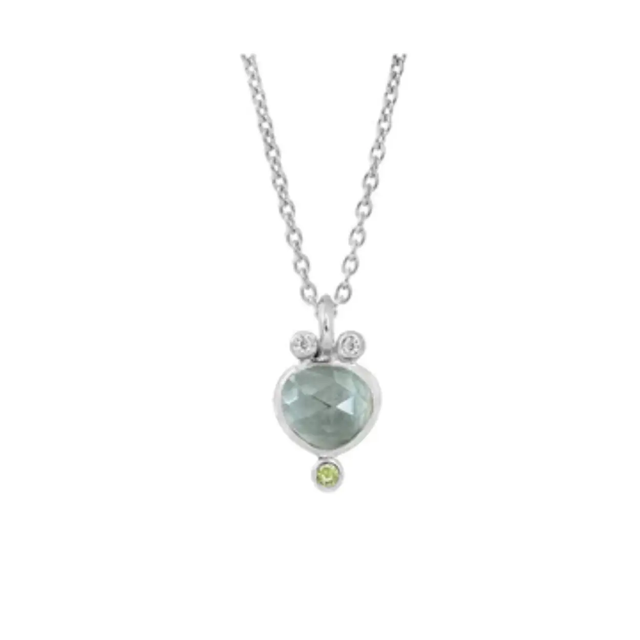 Zilveren Rabinovich collier Calm Creek met blauwe kwarts, peridot en zirkonia. De lengte is verstelbaar van 42-45 cm.