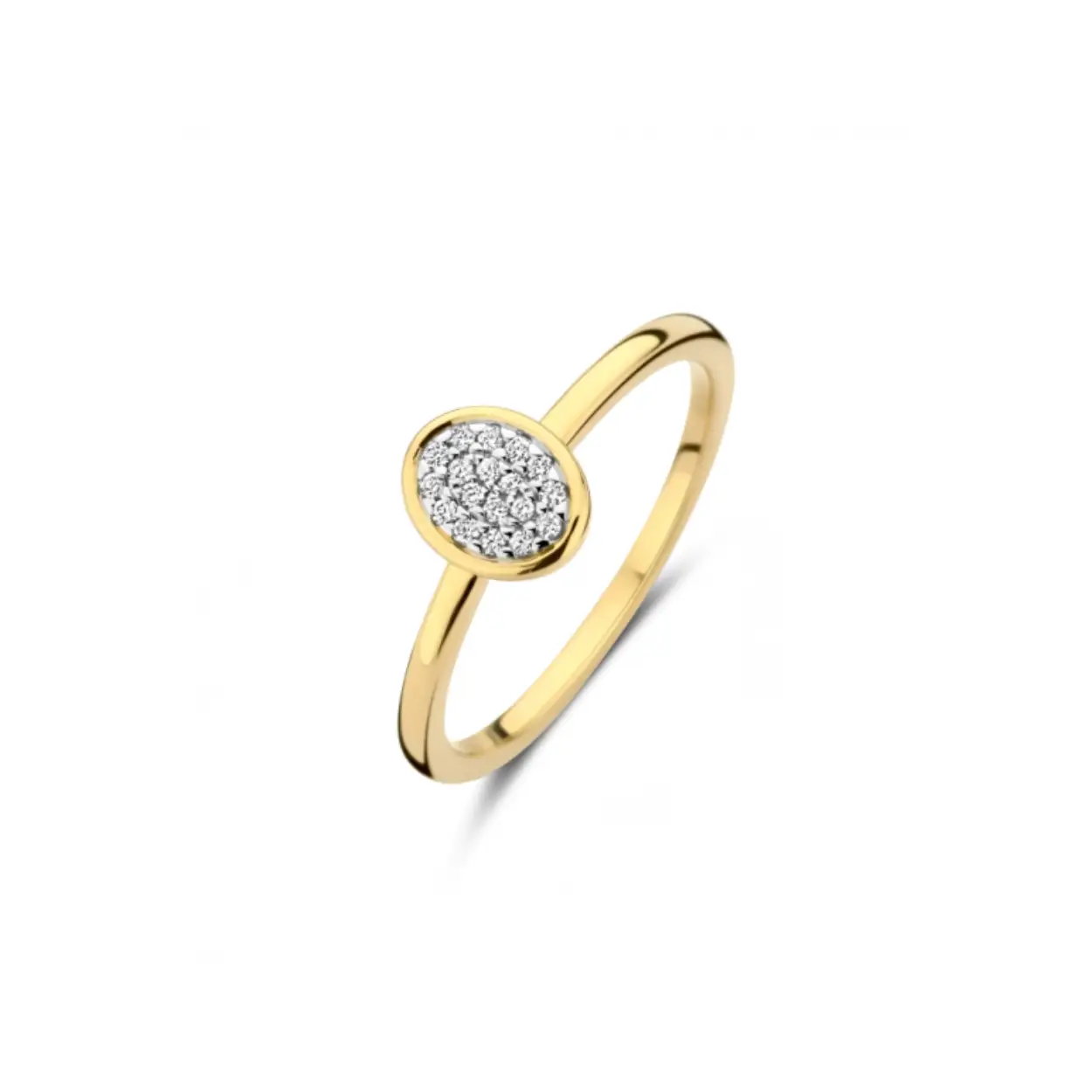 14 karaats geelgouden ring met pavé gezette diamant