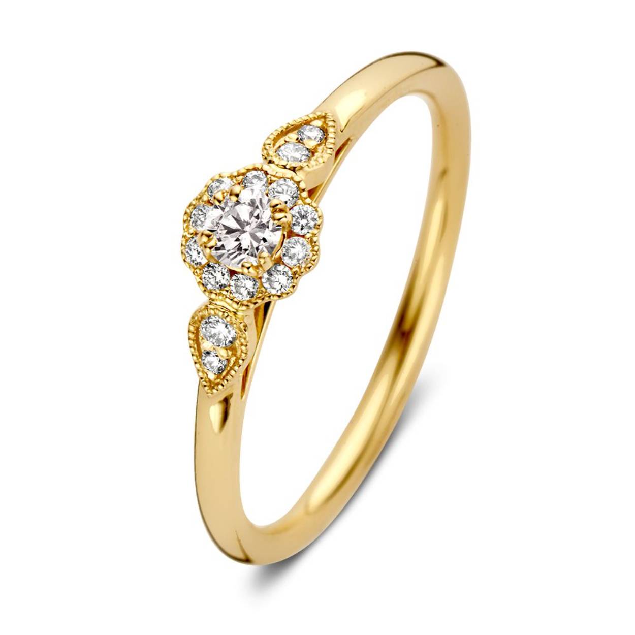 14 krt geel gouden ring met briljant 0.21crt H/SI