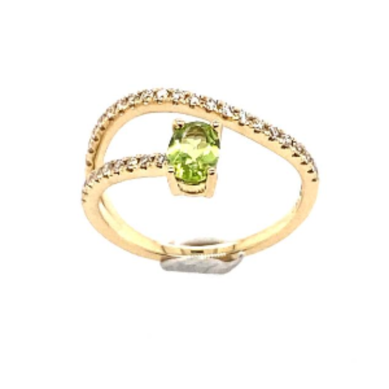 Geelgouden ring met diamant 0.24 en groen peridoot 0.47ct