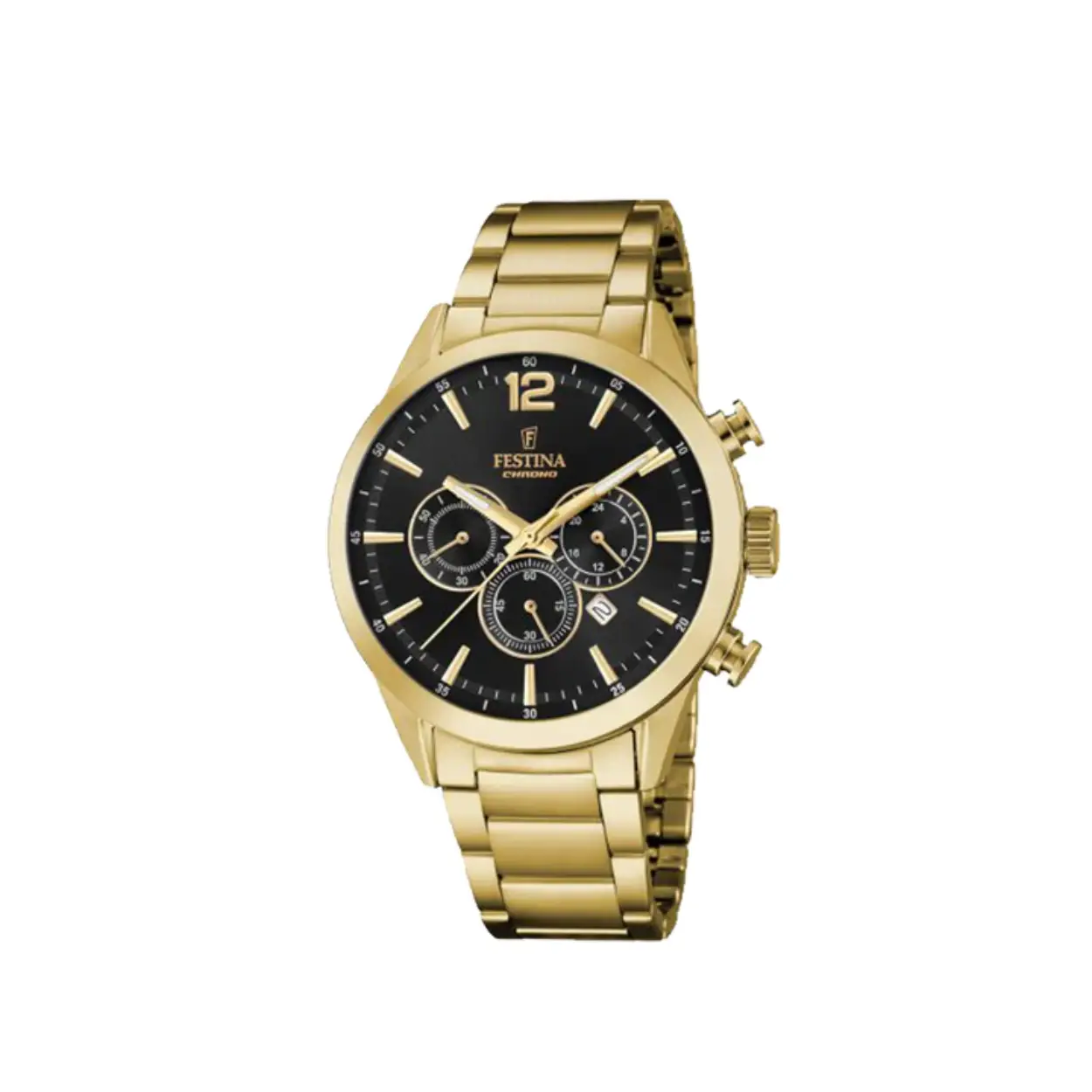 Festina herenuurwerk uit de 'Chrono sport' collectie
Goudkleurige band en kast in edelstaal
Zwarte wijzerplaat multifunctie met datumaanduiding
Chronograaf
Waterdichtheid: 5 ATM