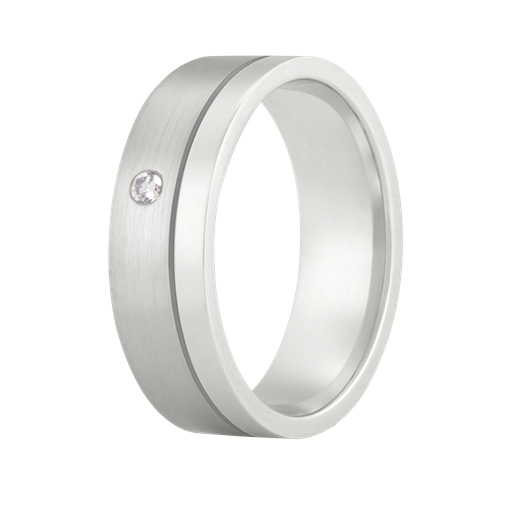 Een schitterende gladde, strakke ring waarbij onze diamantzetters in het glanzende deel een briljant hebben geplaatst.